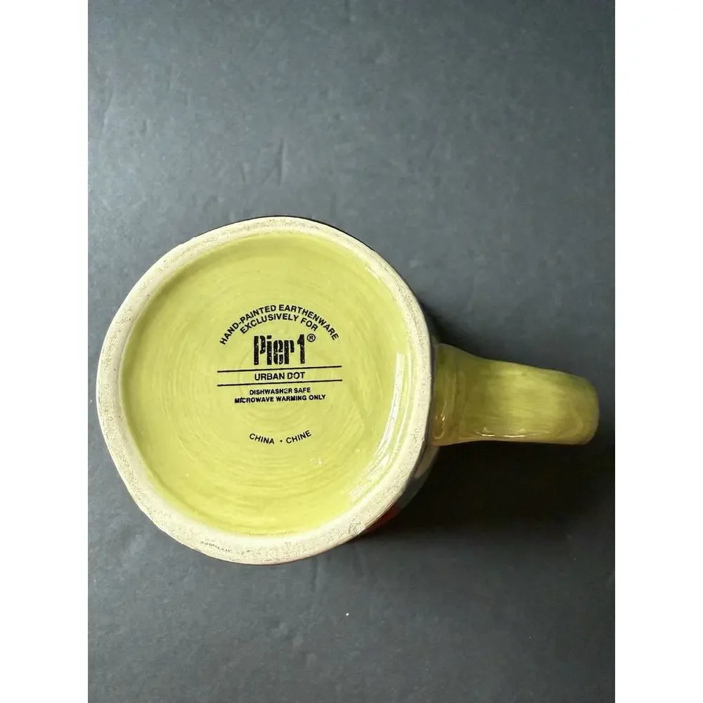 Pier 1 Urban Dots Multi-Color Large Earthenware Mug 16oz Retired Modernist Deco